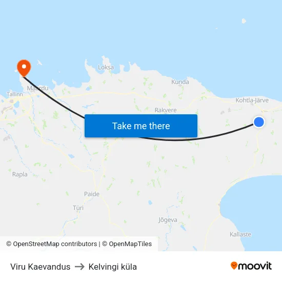 Viru Kaevandus to Kelvingi küla map