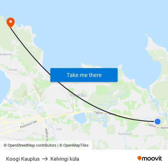 Koogi Kauplus to Kelvingi küla map