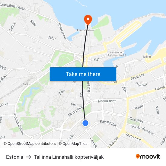 Estonia to Tallinna Linnahalli kopteriväljak map