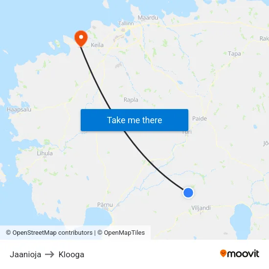 Jaanioja to Klooga map