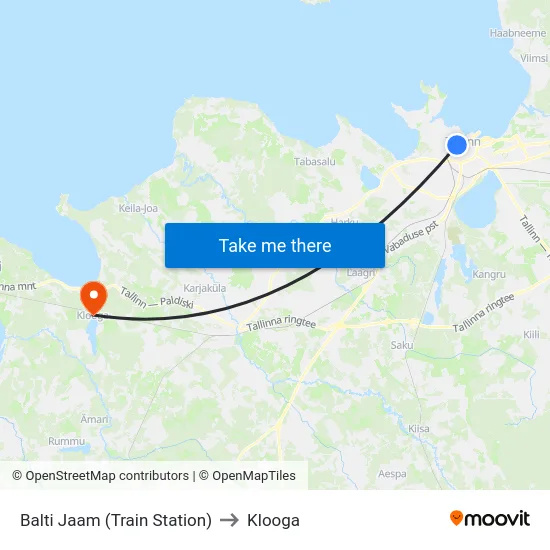 Balti Jaam (Train Station) to Klooga map