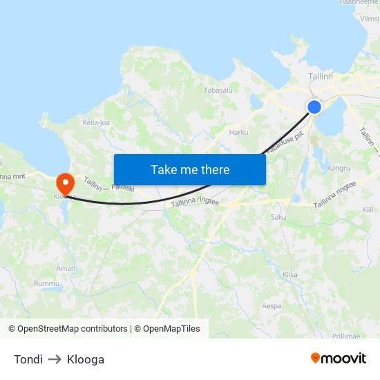 Tondi to Klooga map