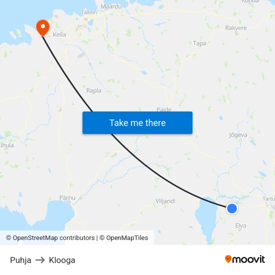 Puhja to Klooga map
