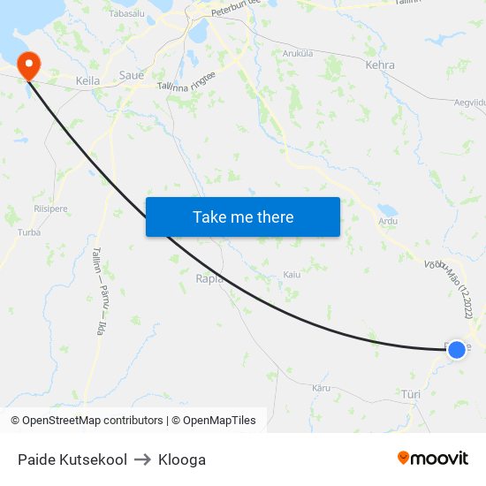 Paide Kutsekool to Klooga map