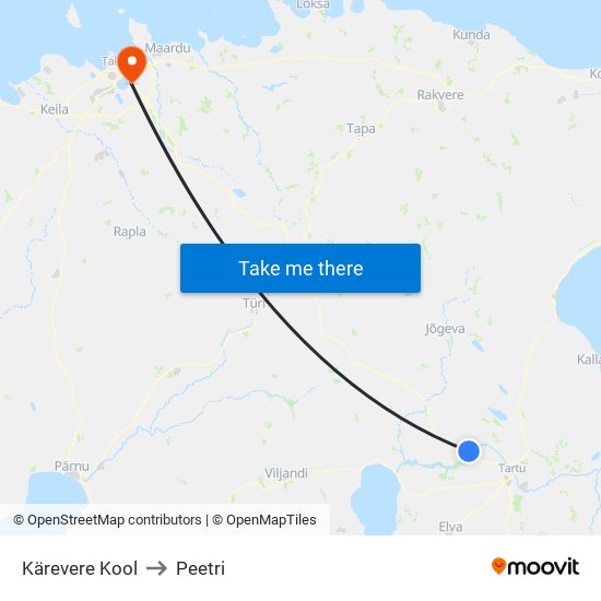 Kärevere Kool to Peetri map