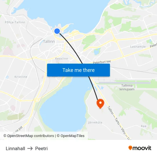 Linnahall to Peetri map