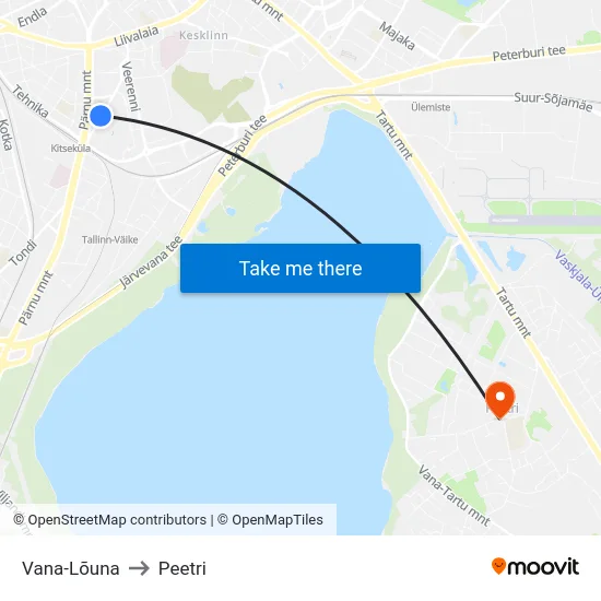 Vana-Lõuna to Peetri map