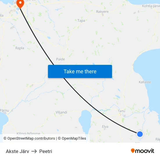 Akste Järv to Peetri map