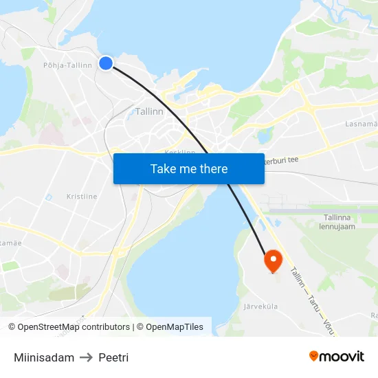 Miinisadam to Peetri map