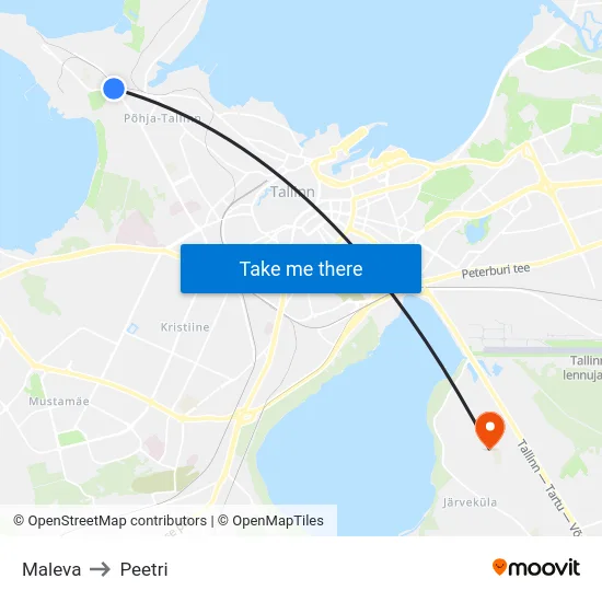 Maleva to Peetri map