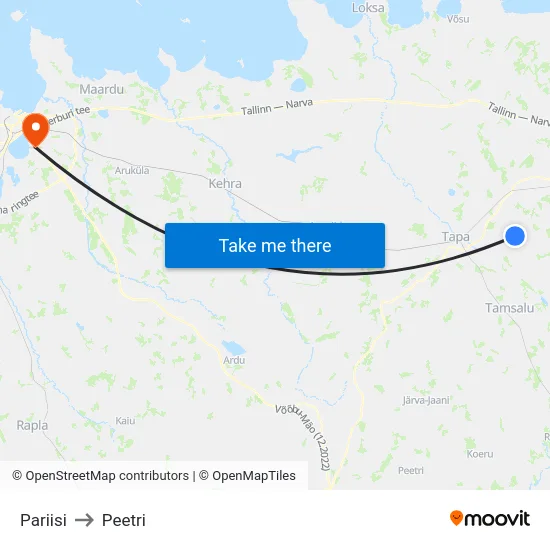 Pariisi to Peetri map