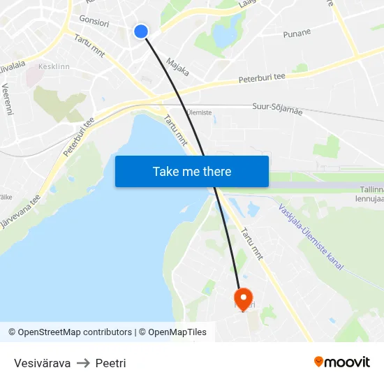 Vesivärava to Peetri map