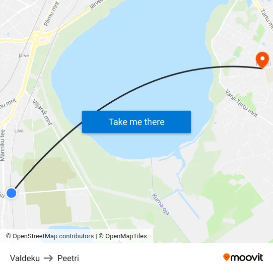 Valdeku to Peetri map