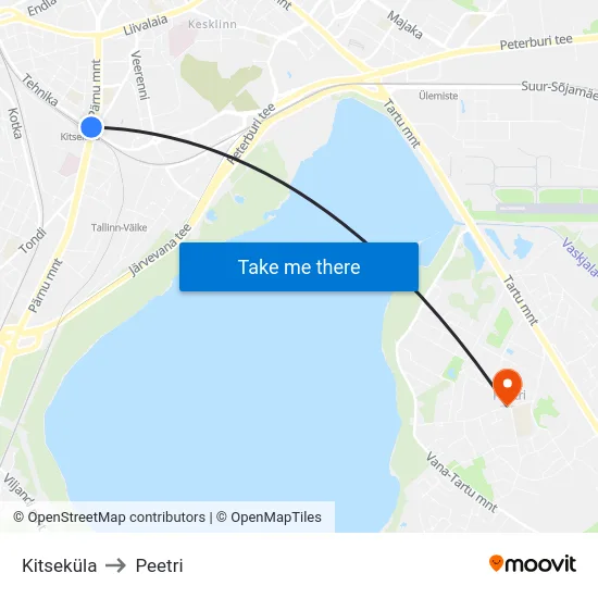 Kitseküla to Peetri map