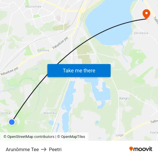 Arunõmme Tee to Peetri map