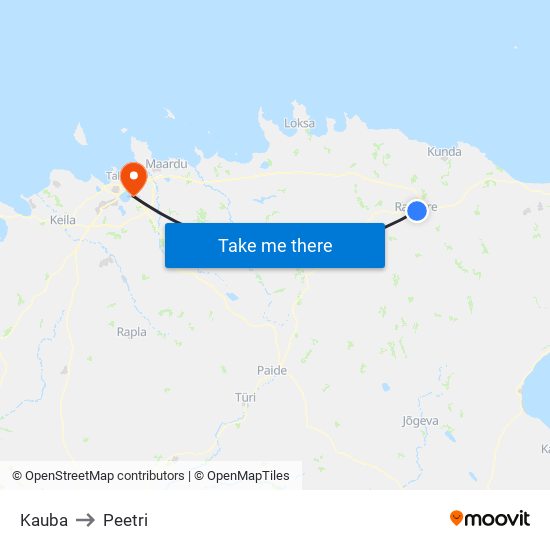 Kauba to Peetri map