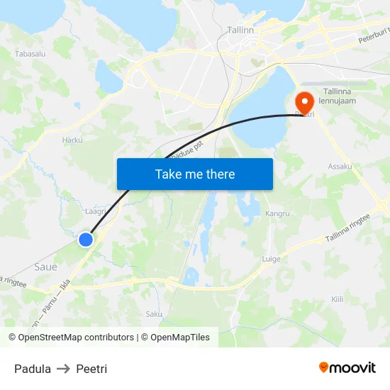 Padula to Peetri map