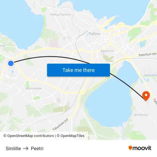 Sinilille to Peetri map