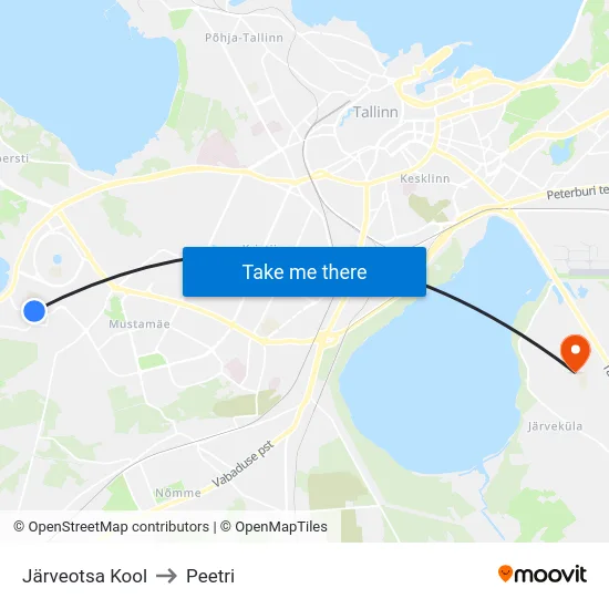 Järveotsa Kool to Peetri map