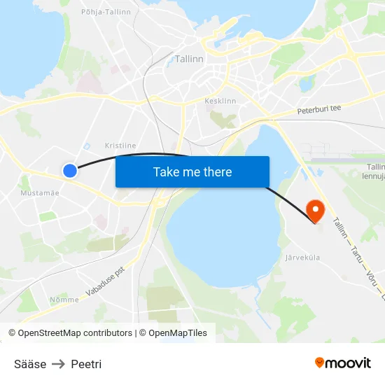 Sääse to Peetri map