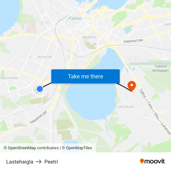 Lastehaigla to Peetri map