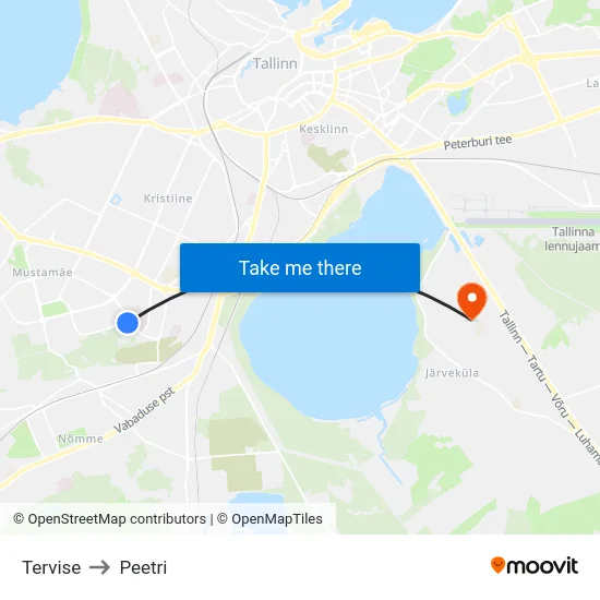 Tervise to Peetri map