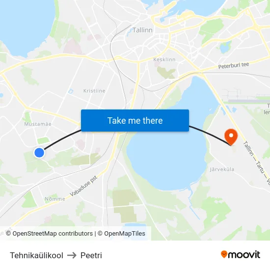 Tehnikaülikool to Peetri map