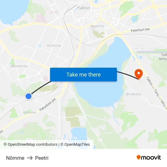 Nõmme to Peetri map