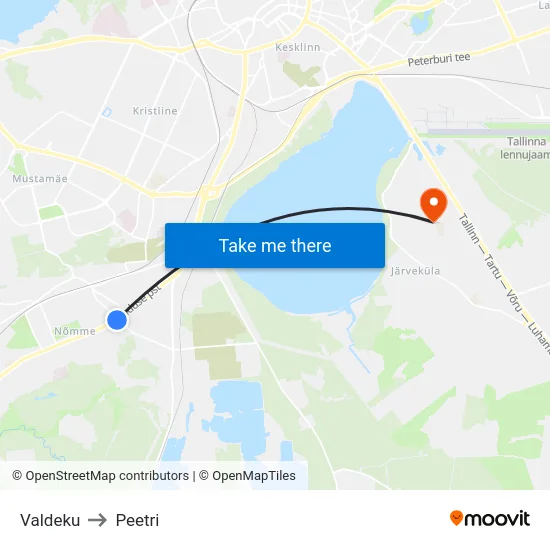Valdeku to Peetri map