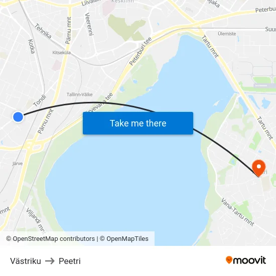 Västriku to Peetri map