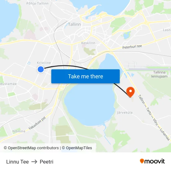 Linnu Tee to Peetri map