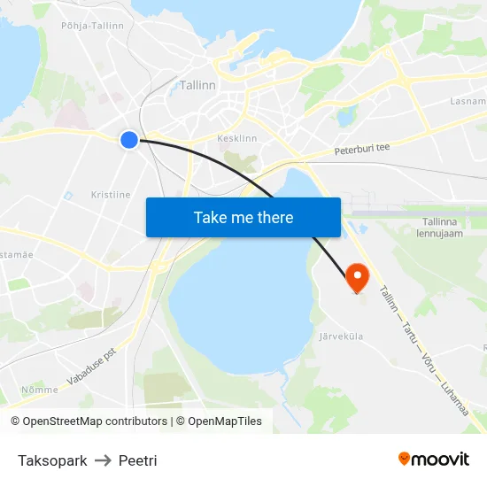 Taksopark to Peetri map