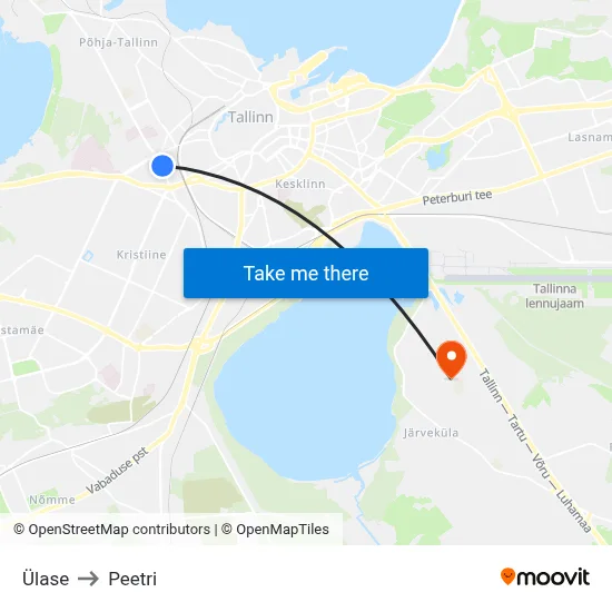 Ülase to Peetri map