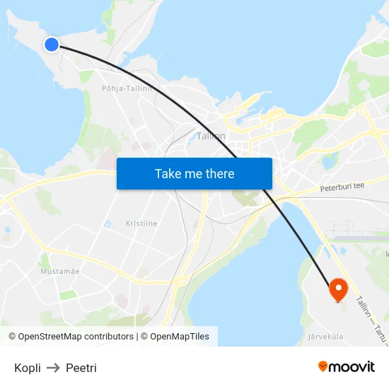 Kopli to Peetri map