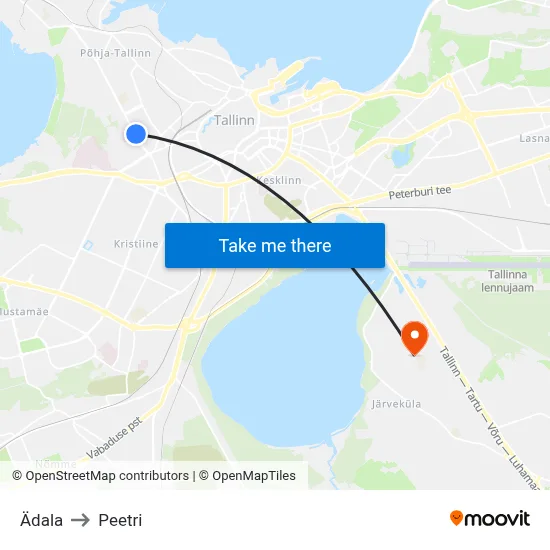Ädala to Peetri map