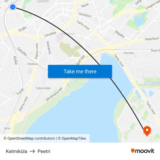 Kelmiküla to Peetri map