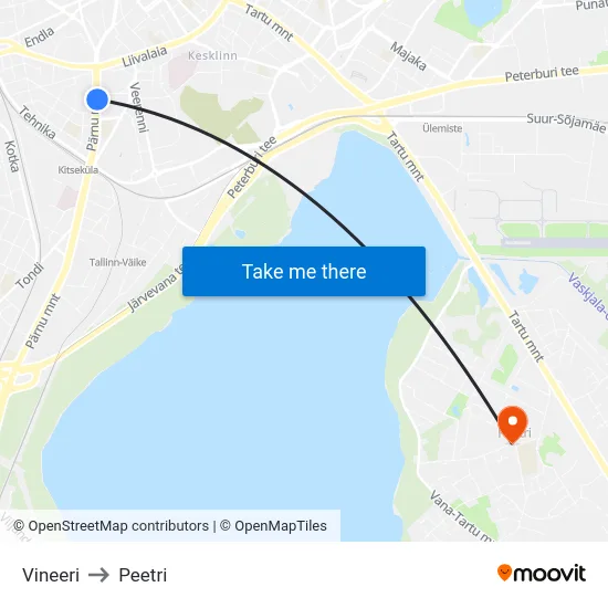 Vineeri to Peetri map