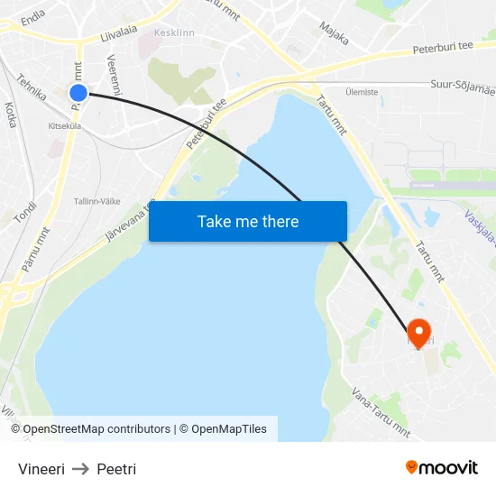 Vineeri to Peetri map