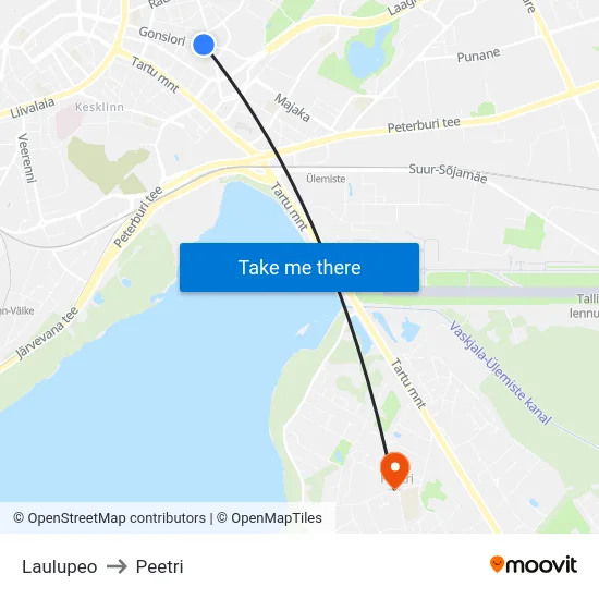 Laulupeo to Peetri map