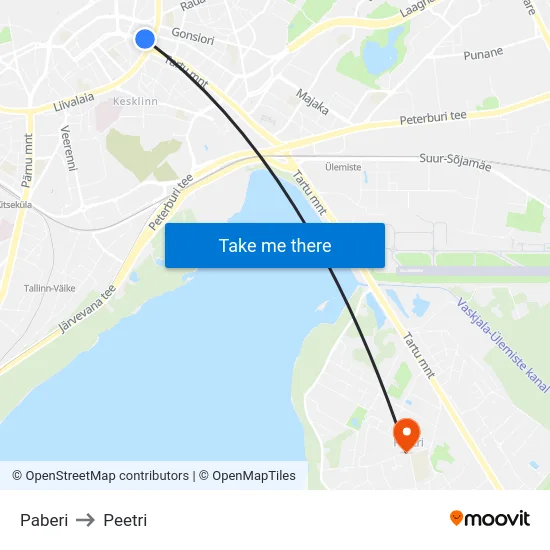 Paberi to Peetri map