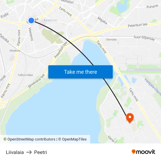 Liivalaia to Peetri map