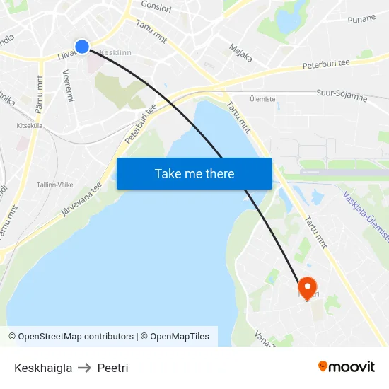 Keskhaigla to Peetri map