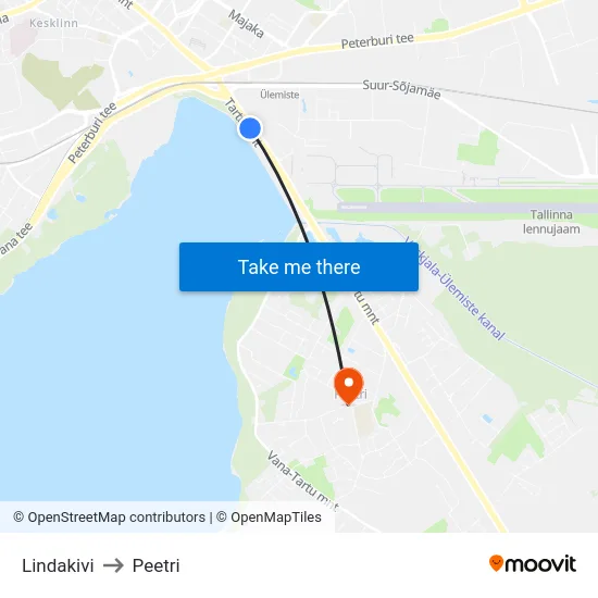 Lindakivi to Peetri map