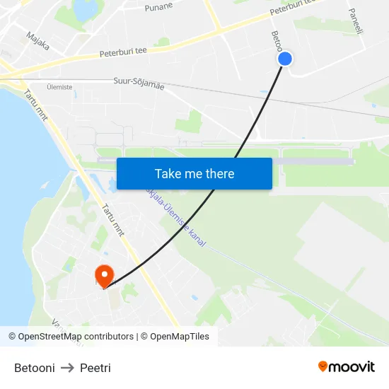 Betooni to Peetri map