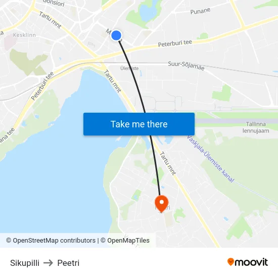 Sikupilli to Peetri map