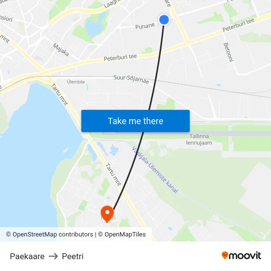 Paekaare to Peetri map