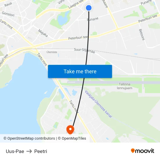 Uus-Pae to Peetri map