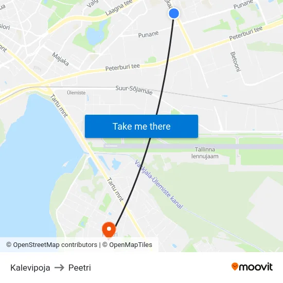 Kalevipoja to Peetri map