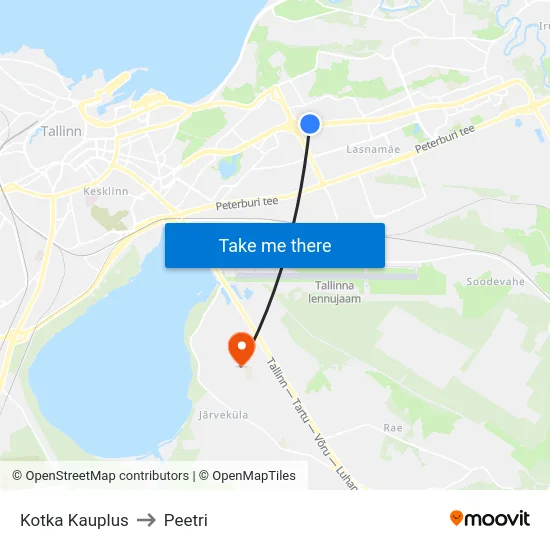 Kotka Kauplus to Peetri map