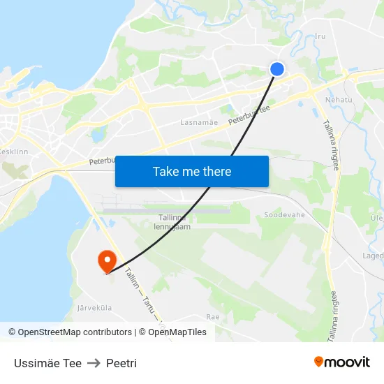Ussimäe Tee to Peetri map